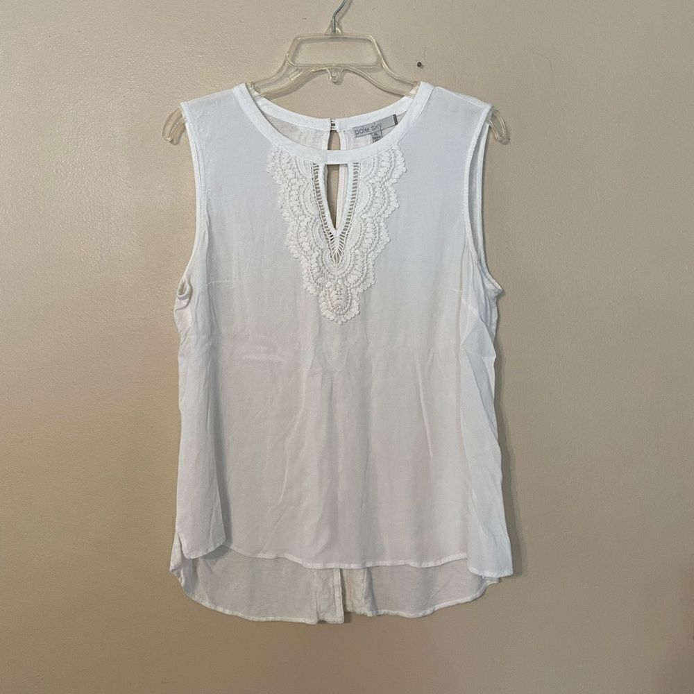 Sleeveless Crochet Yoke Blouse - White